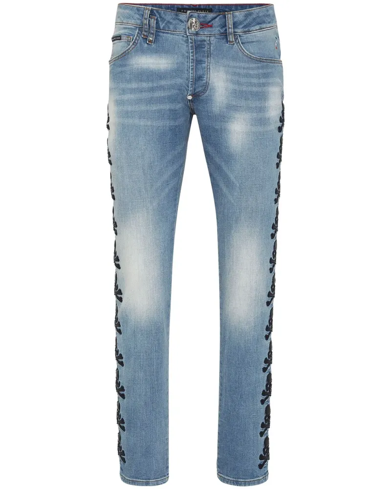 Philipp Plein Halbhohe Skull Slim-Fit-Jeans - Blau Blau