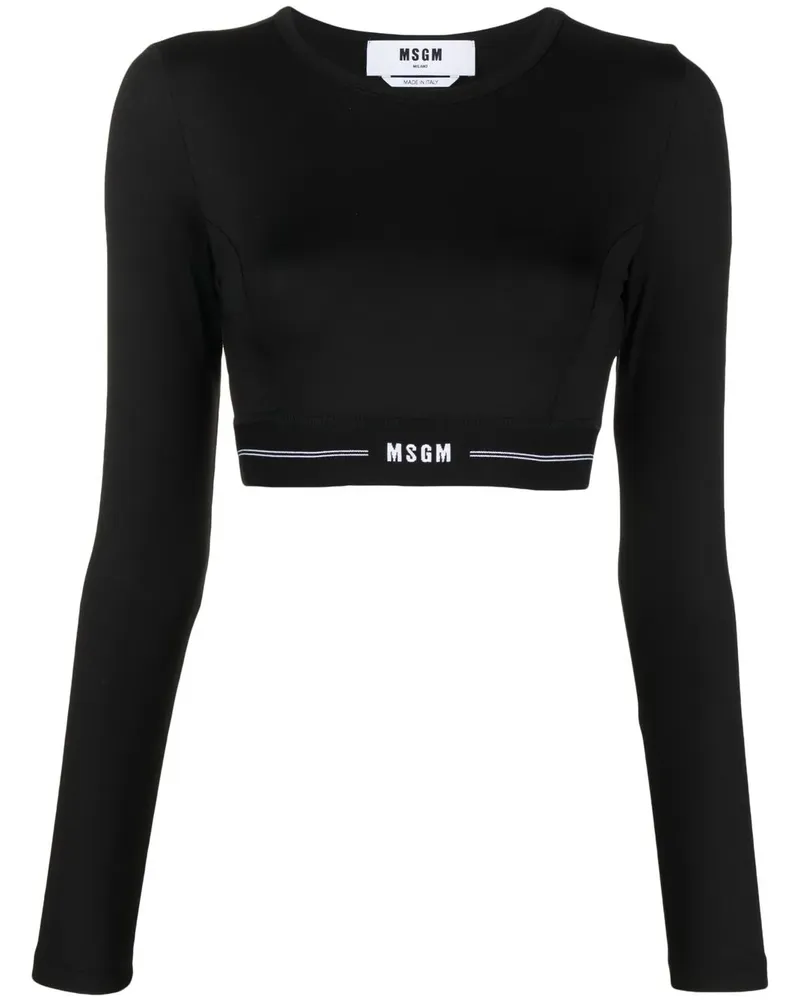 MSGM Cropped-Top mit Logo-Bund - Schwarz Schwarz