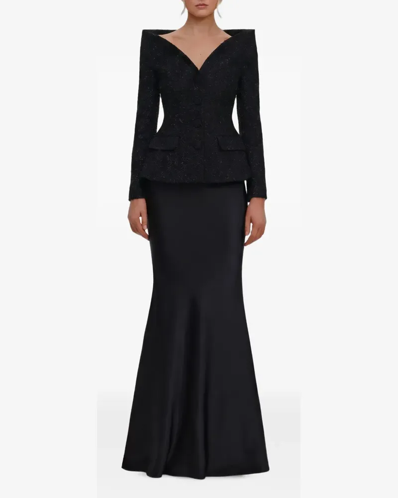 Self-Portrait Maxikleid aus Satin im Metallic-Look - Schwarz Schwarz