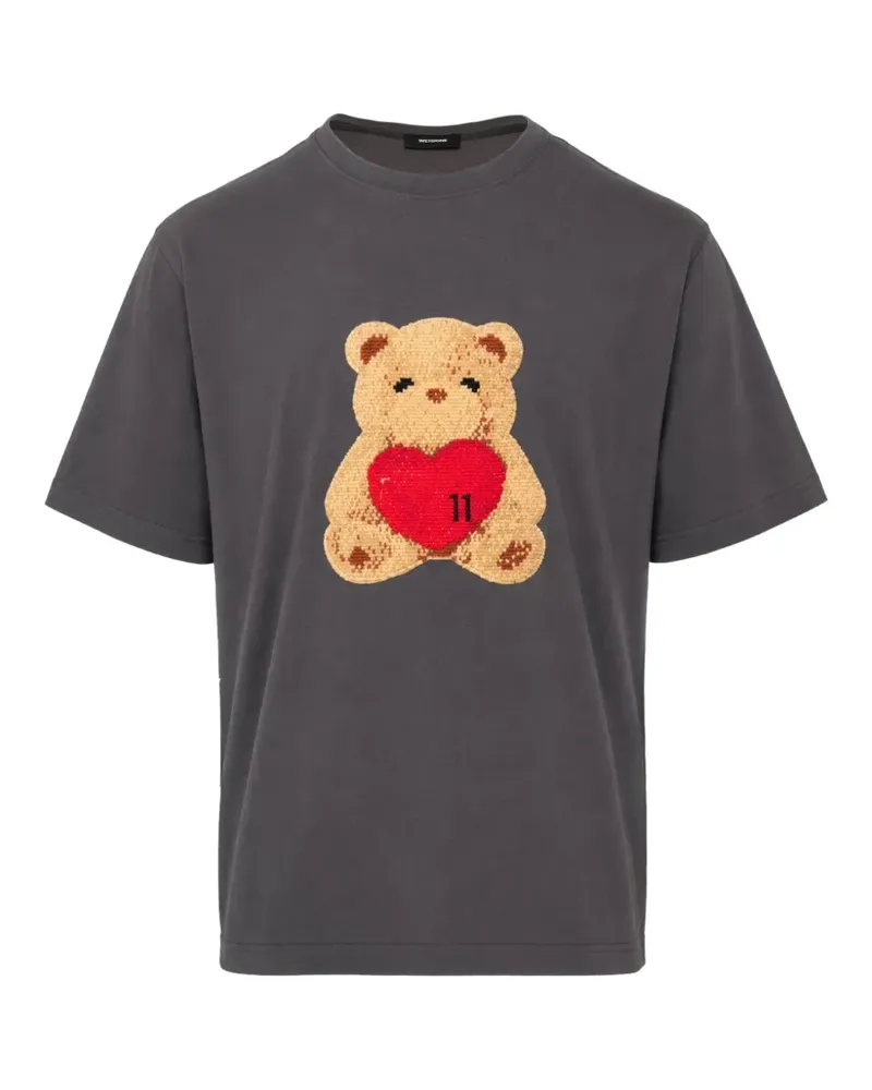 WE 11 DONE T-Shirt mit Herz-Teddy-Patch - Grau Grau