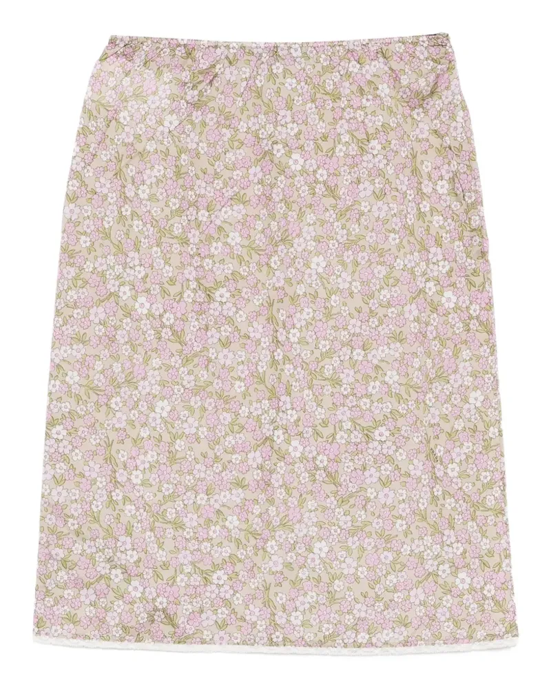 Prada floral-detail midi skirt - Nude Nude