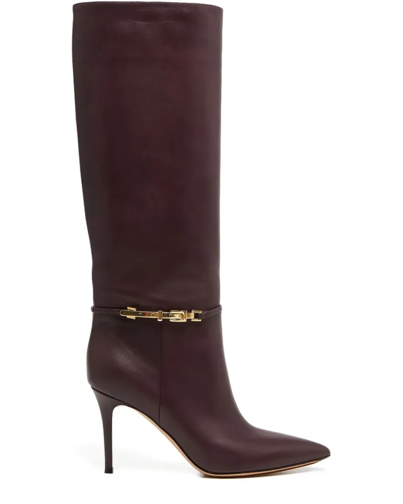 Gianvito Rossi Spitze Carrey Stiefel mit Kettendetail 85mm - Braun Braun
