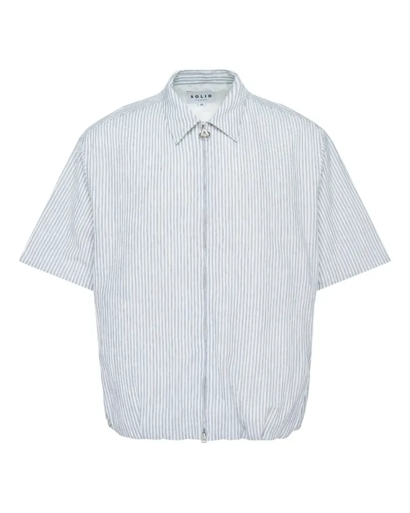 SOLID HOMME stripe-pattern gathered-hem shirt - Weiß Weiß
