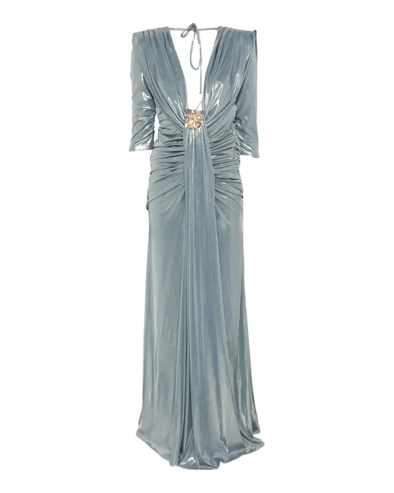 BABYLON V-neck ruched maxi dress - Blau Blau