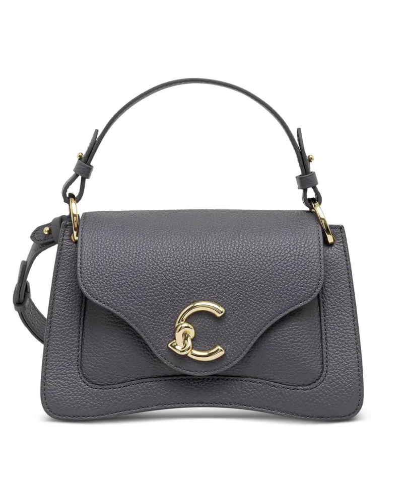 Coccinelle Kleine C-Me Tote Bag aus gekörntem Leder mit Logo-Schild - Grau Grau