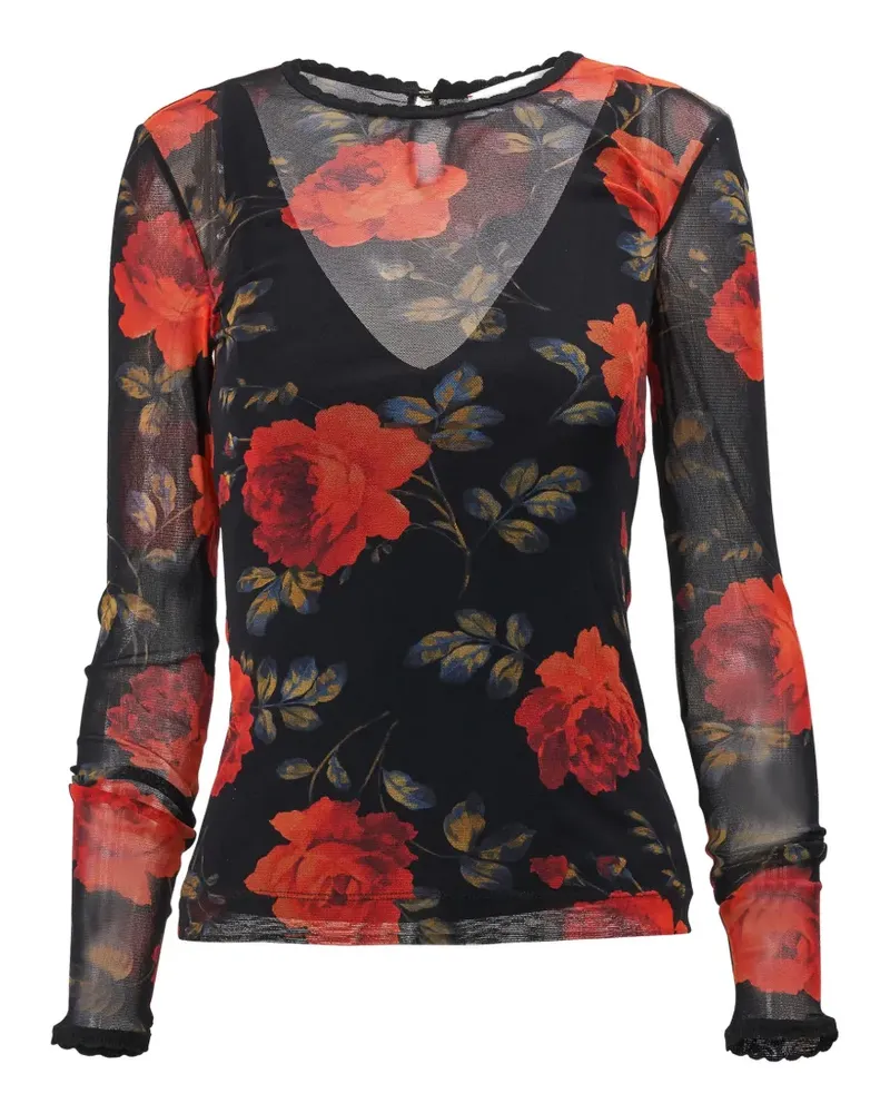 Carolina Herrera New York Mesh-Oberteil mit Rosen-Print - Schwarz Schwarz