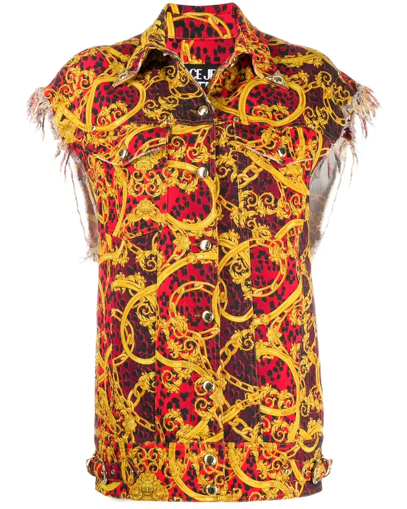 Versace Jeans Weste mit barockem Leo-Print - Gelb Gelb