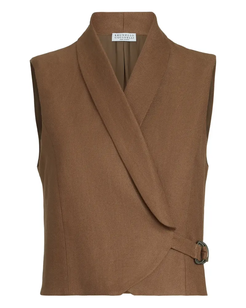 Brunello Cucinelli Leinenweste mit diagonaler Schnalle - Braun Braun
