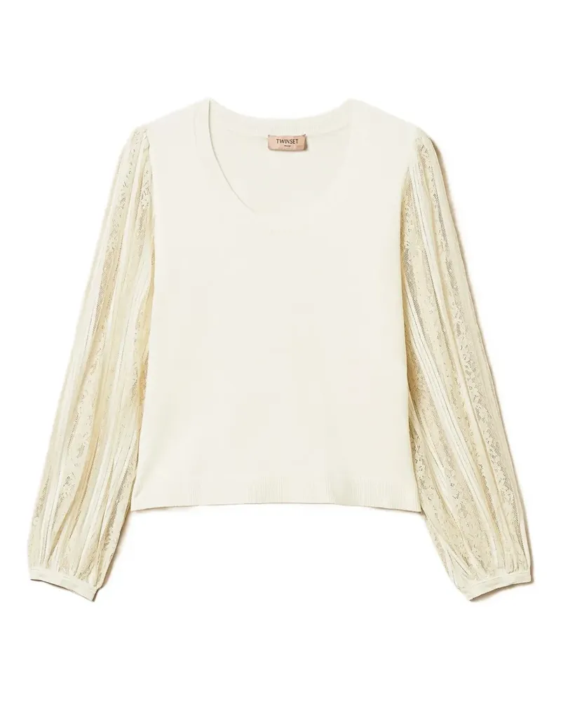 Twin-Set Oberteil mit Spitzenärmeln - Nude Nude