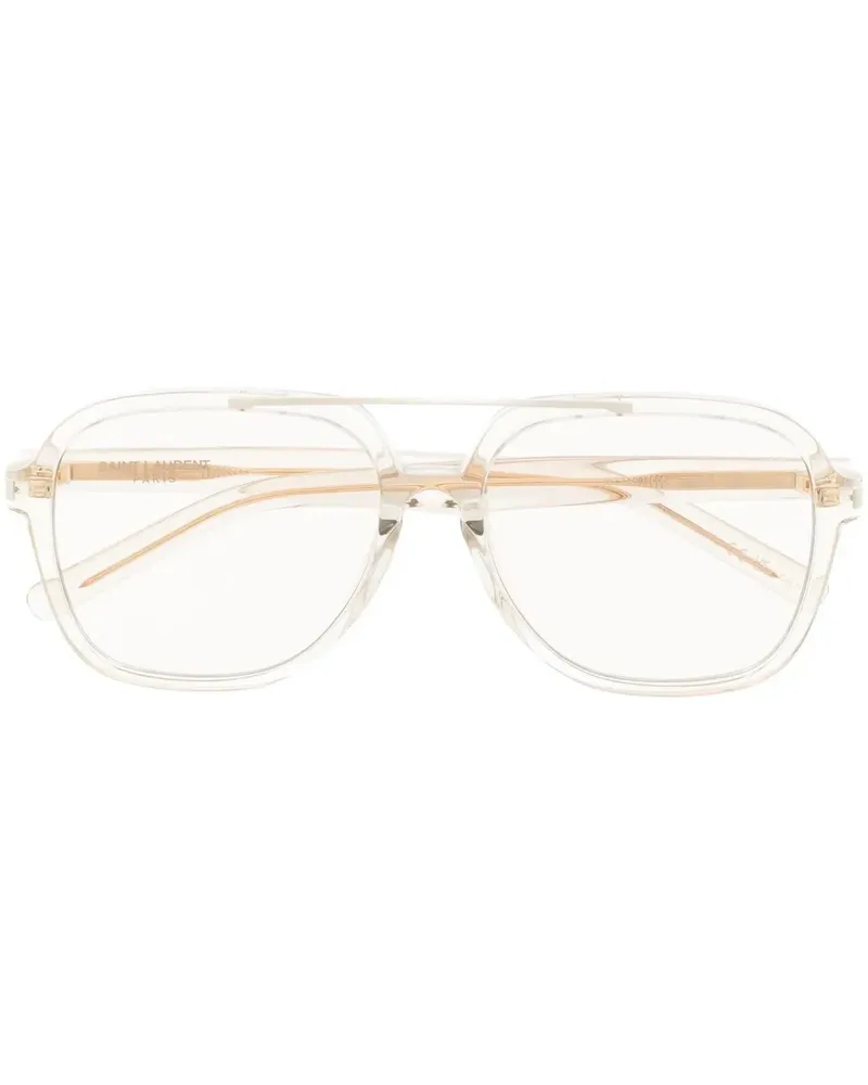 Saint Laurent Eckige Brille mit Logo - Nude Nude