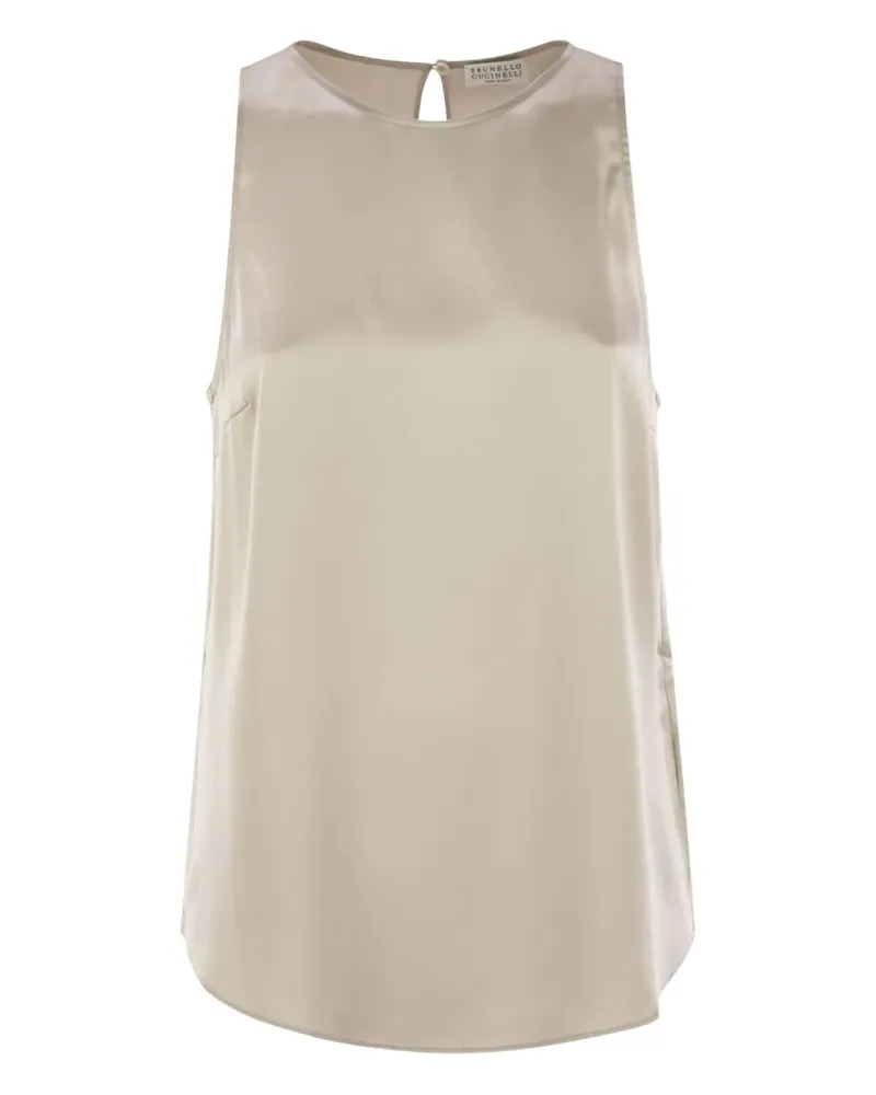 Brunello Cucinelli Blusentop aus Seidensatin - Nude Nude