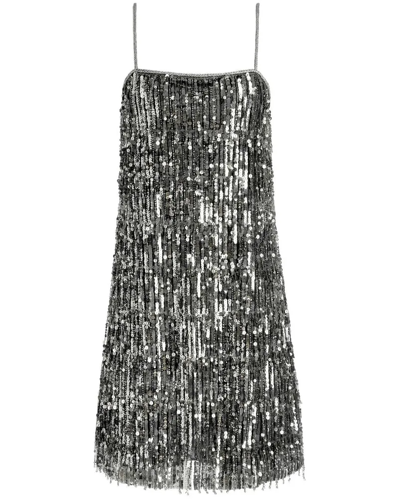 Alice + Olivia Kurzes Chicago Paillettenkleid Silber