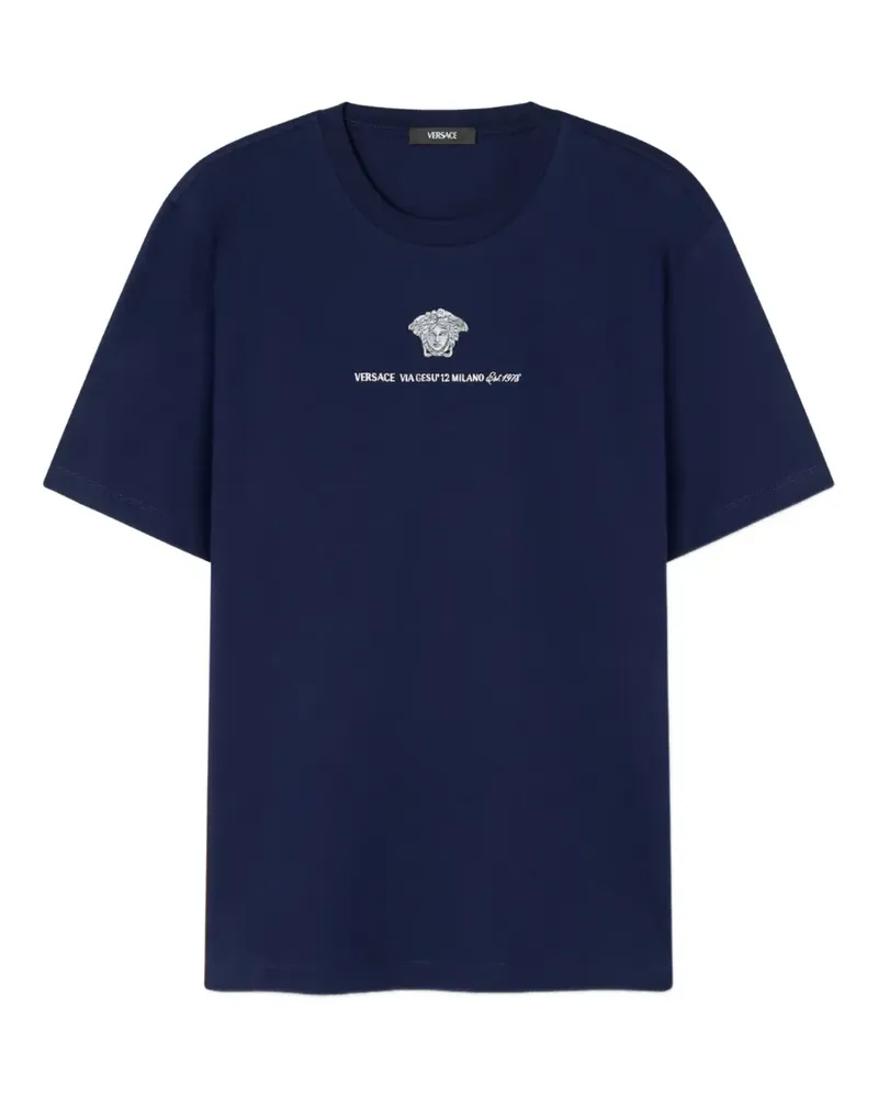 Versace T-Shirt mit Medusa-Stickerei - Blau Blau