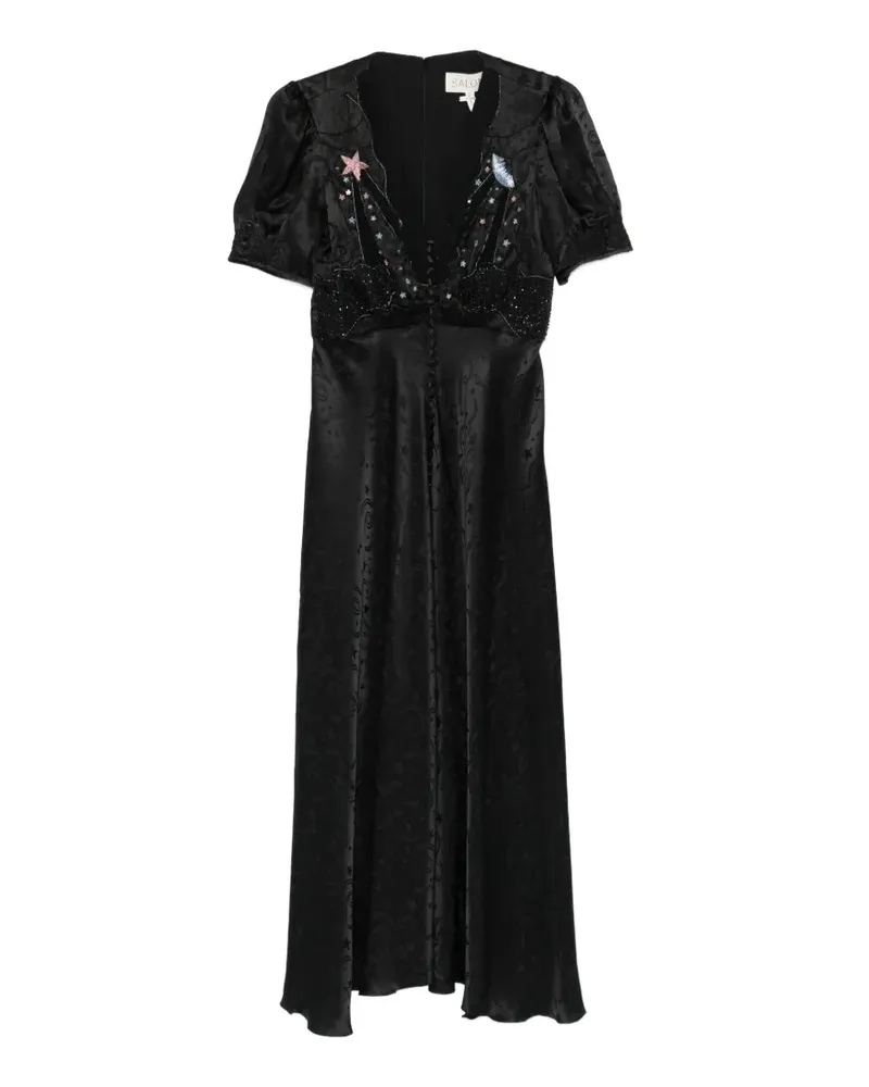 Saloni Lea Midikleid mit V-Ausschnitt - Schwarz Schwarz