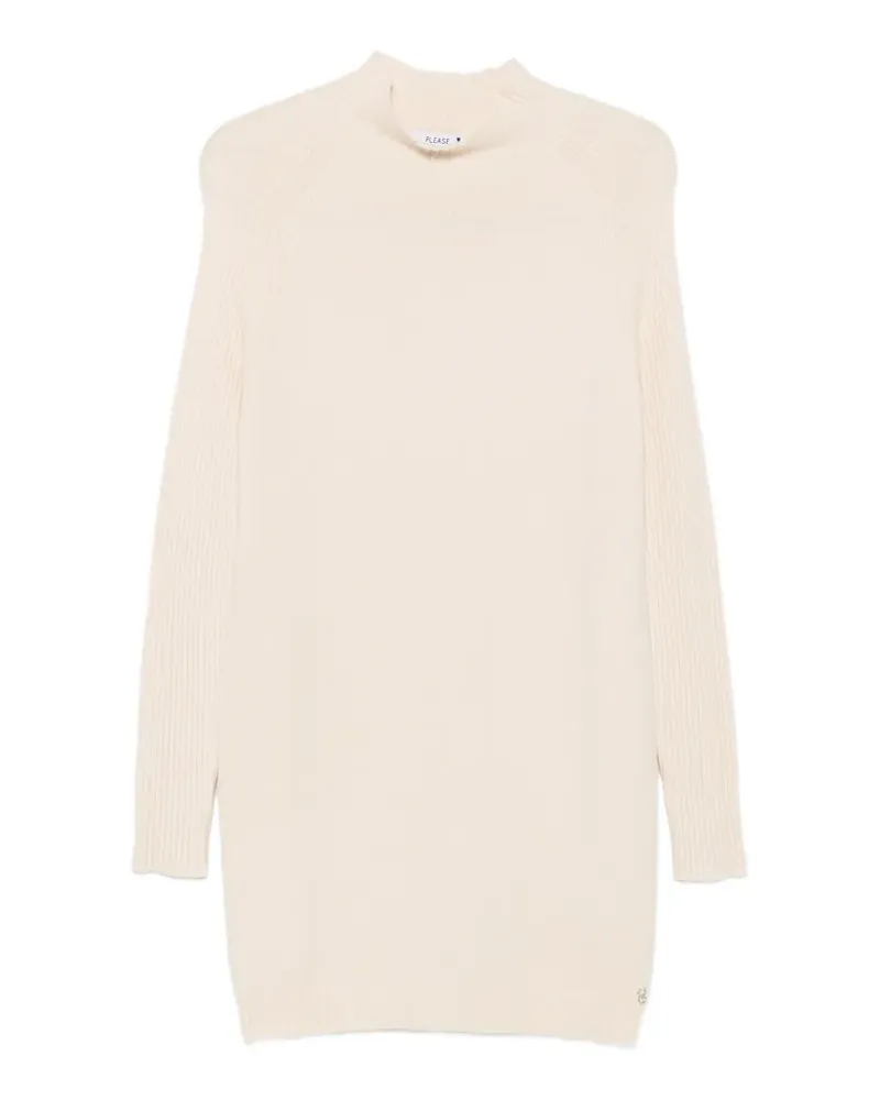 Please ribbed-knit mock-neck mini dress - Nude Nude