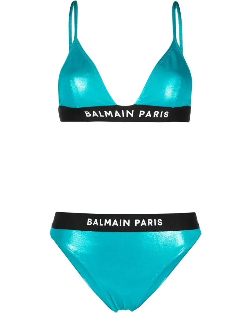 Balmain One-Shoulder-Bikini - Blau Blau
