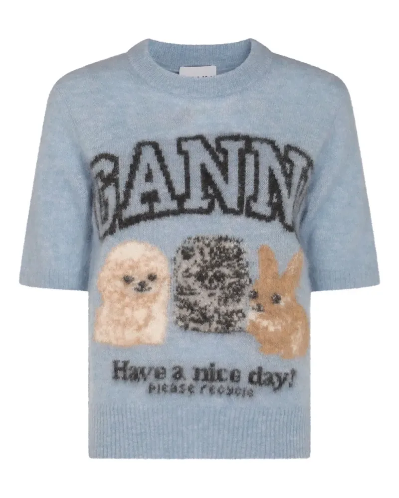 Ganni Gestricktes Intarsien-Top - Blau Blau