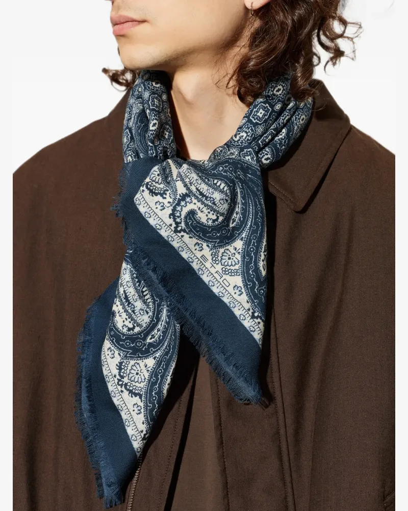 Etro Paisley-print frayed scarf - Blau Blau