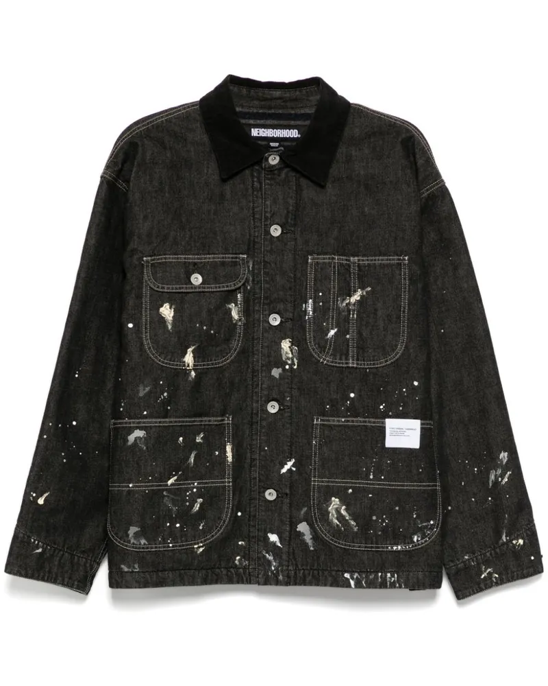 Neighborhood Ausgeblichene Jacke mit Cordkragen - Schwarz Schwarz