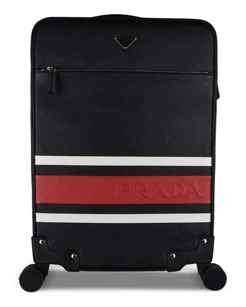 Prada Gestreifter Lederkoffer mit Logo - Schwarz Schwarz