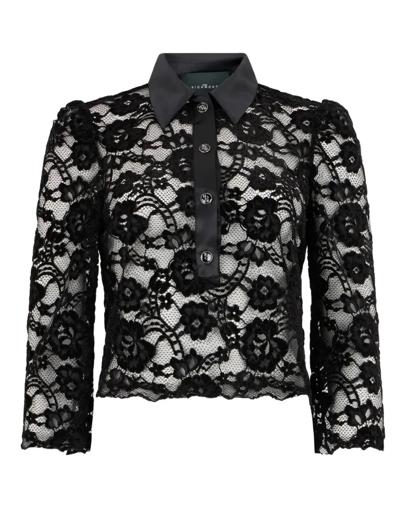 John Richmond Poloshirt mit Blumenspitze - Schwarz Schwarz