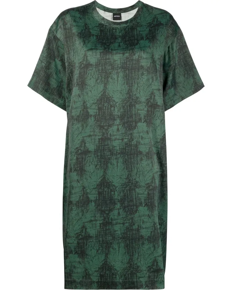 ASPESI T-Shirtkleid mit Kritzel-Print - Grün Grün