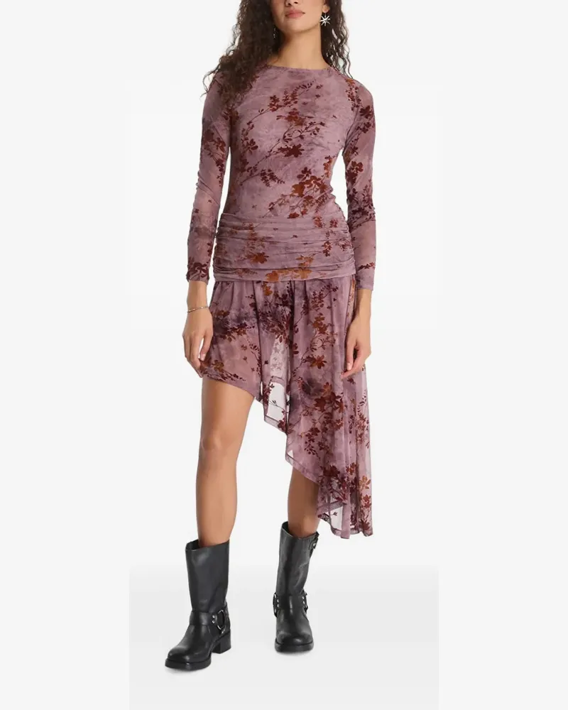 Desigual Asymmetrisches Kleid mit Blumenprint - Violett Violett