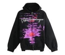 graphic-print zip-up hoodie - Schwarz