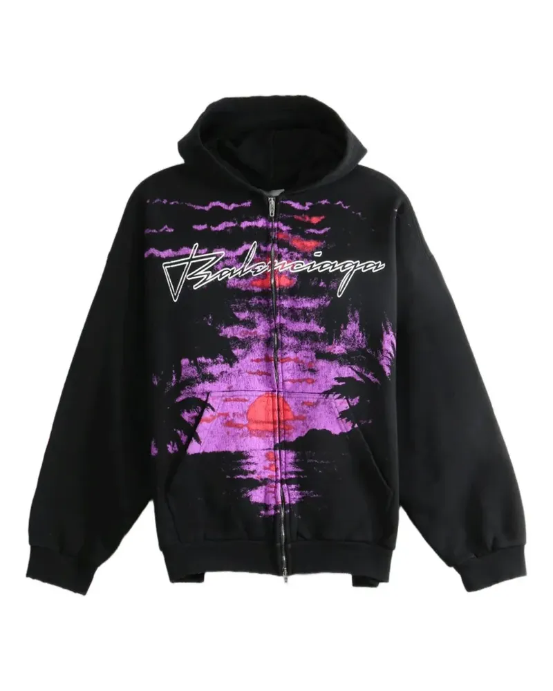 Balenciaga graphic-print zip-up hoodie - Schwarz Schwarz