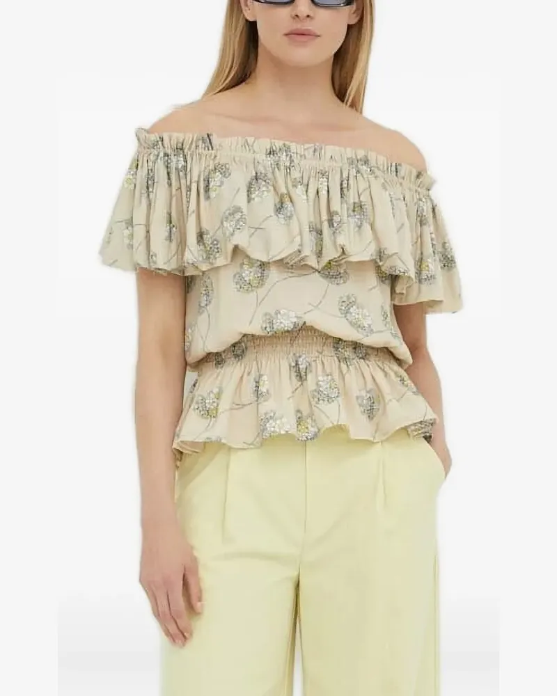 BRUUNS BAZAAR Gerüschte Bluse mit Blumen-Print - Nude Nude