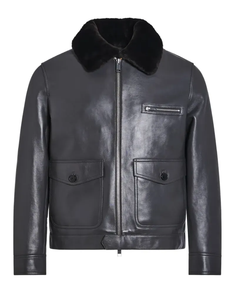 Yves Salomon shearling-collar leather jacket - Grau Grau