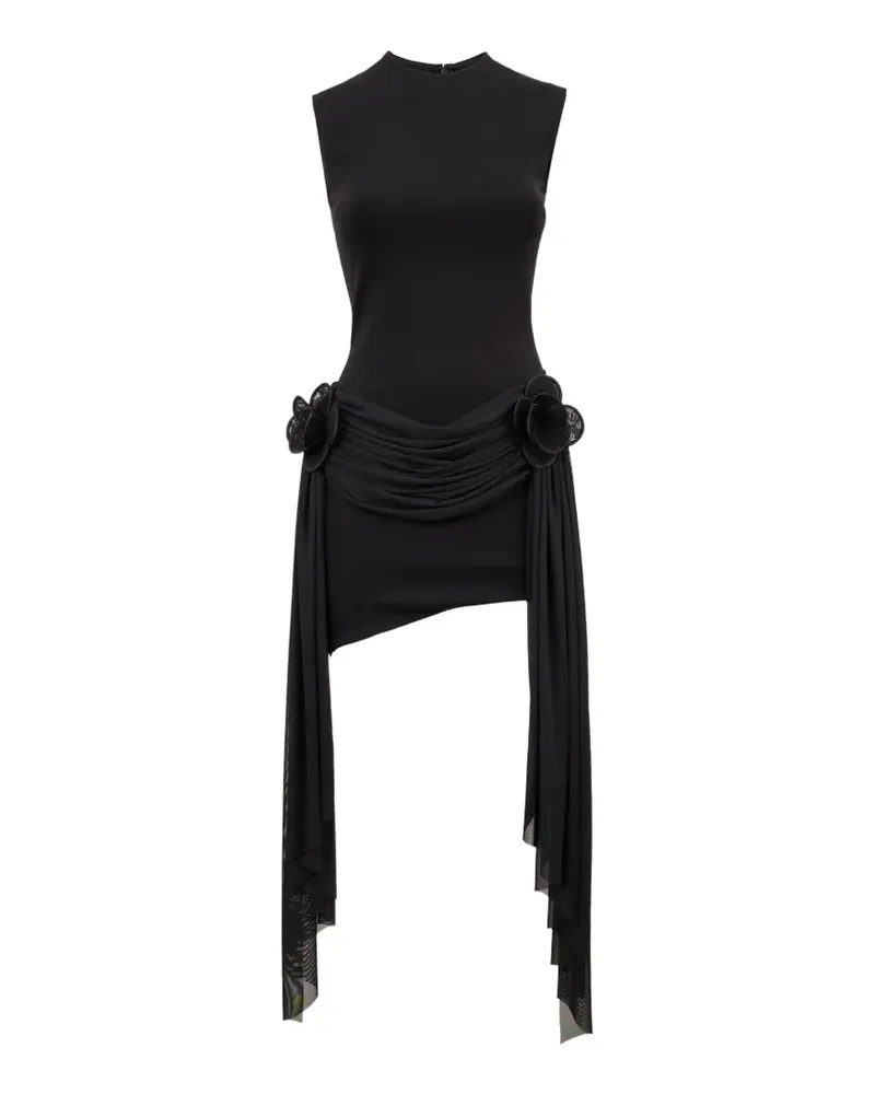 David Koma Drapiertes Minikleid mit Blumendetail - Schwarz Schwarz