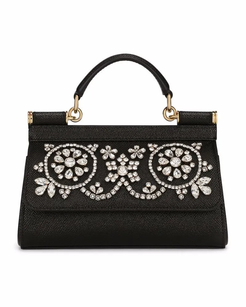 Dolce & Gabbana Kleine Sicily Handtasche mit Strassverzierung - Schwarz Schwarz