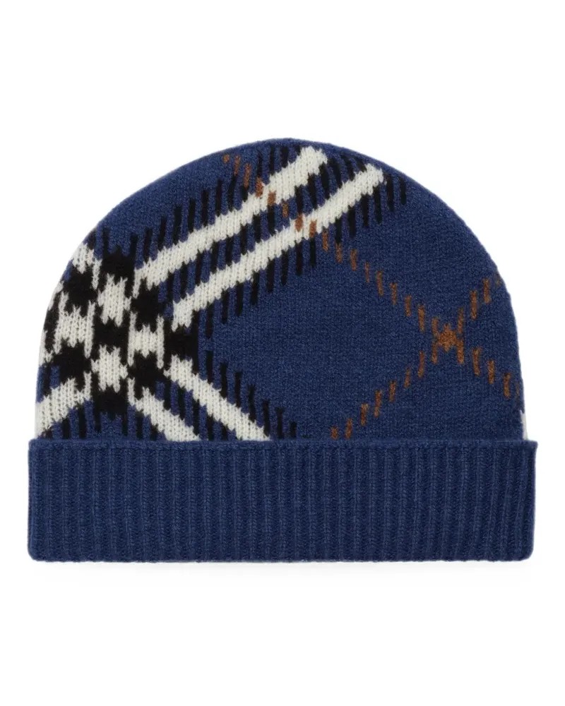 Burberry check cashmere blend beanie - Blau Blau