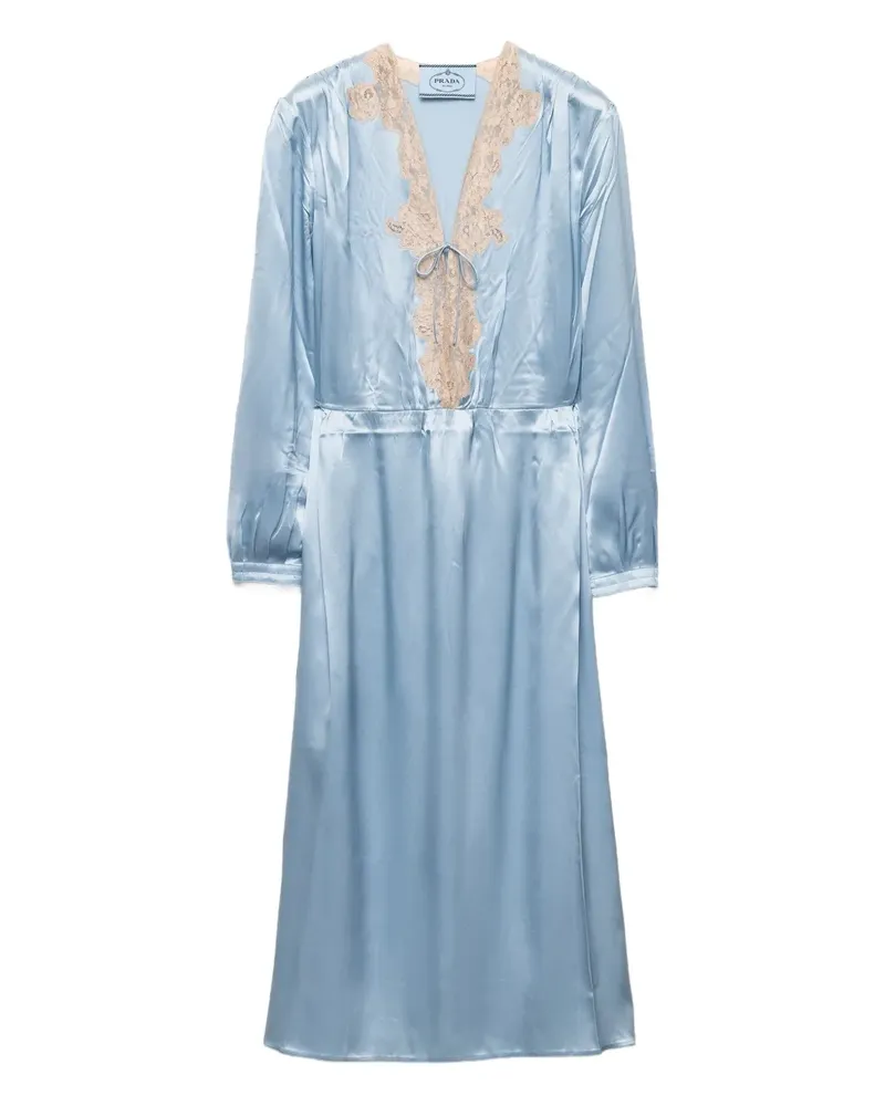 Prada Midikleid mit Spitzenbesatz - Blau Blau