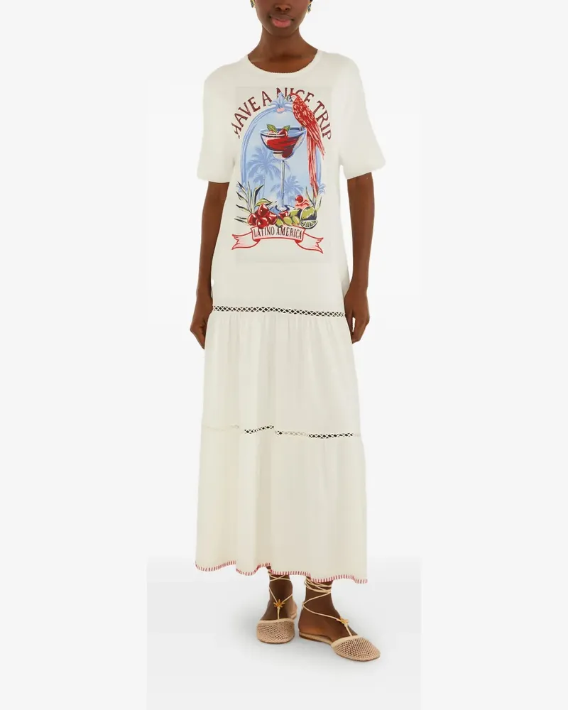 FARM Rio graphic-print tiered dress - Weiß Weiß