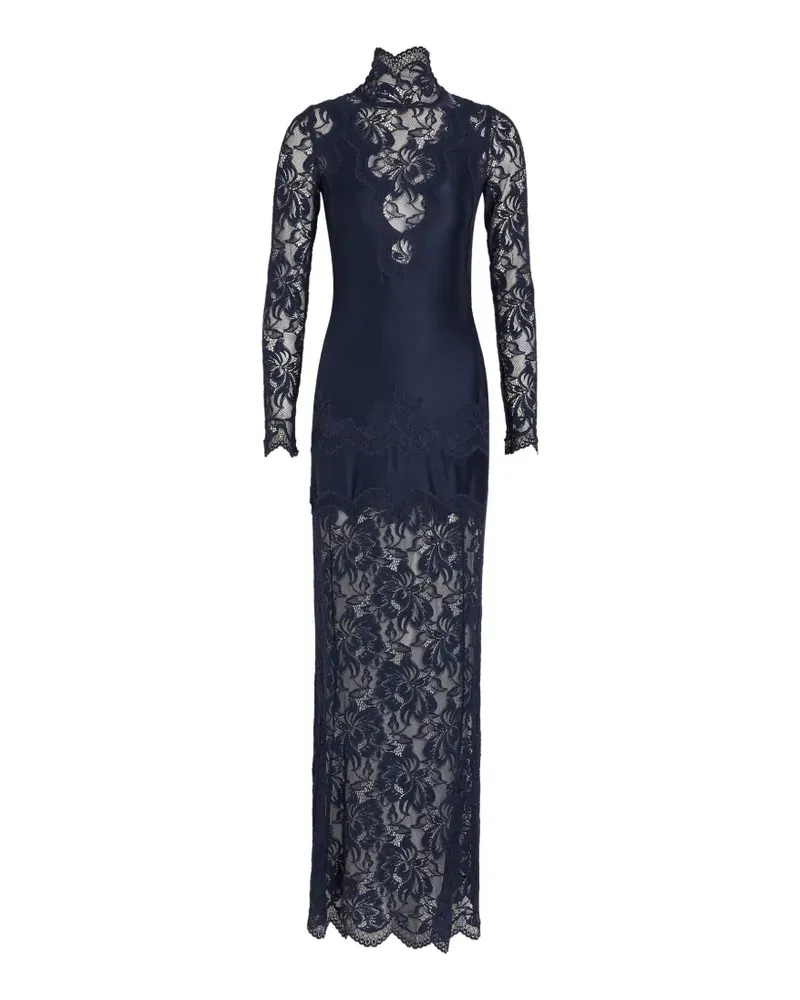 Paco Rabanne lace-panelled high-neck maxi dress - Blau Blau