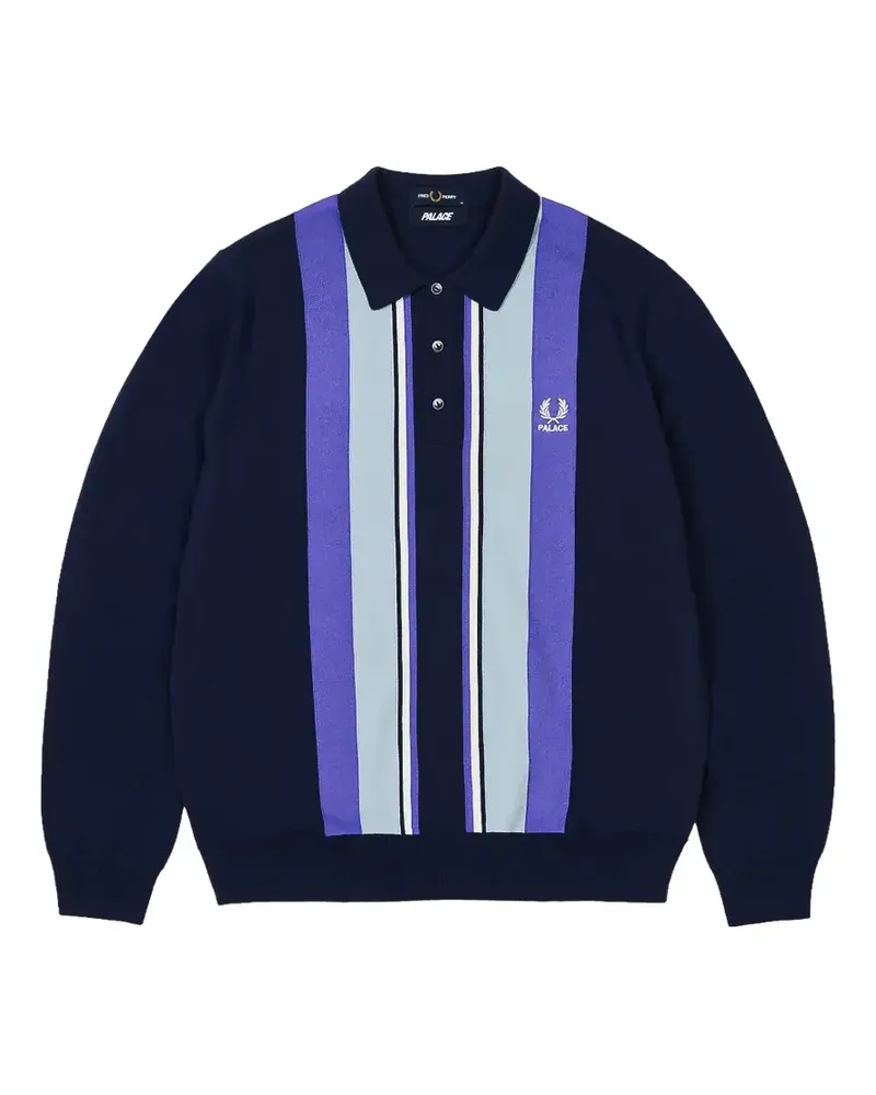 PALACE x Fred Perry long-sleeve knitted polo shirt - Blau Blau