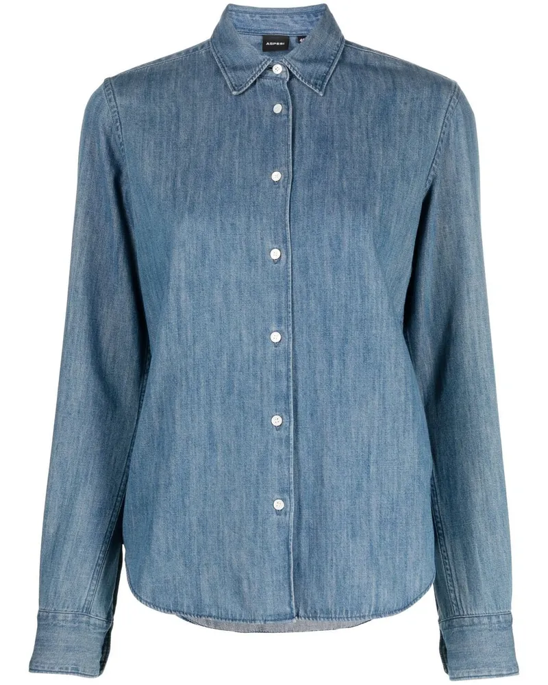 ASPESI Schmales Button-down-Jeanshemd - Blau Blau