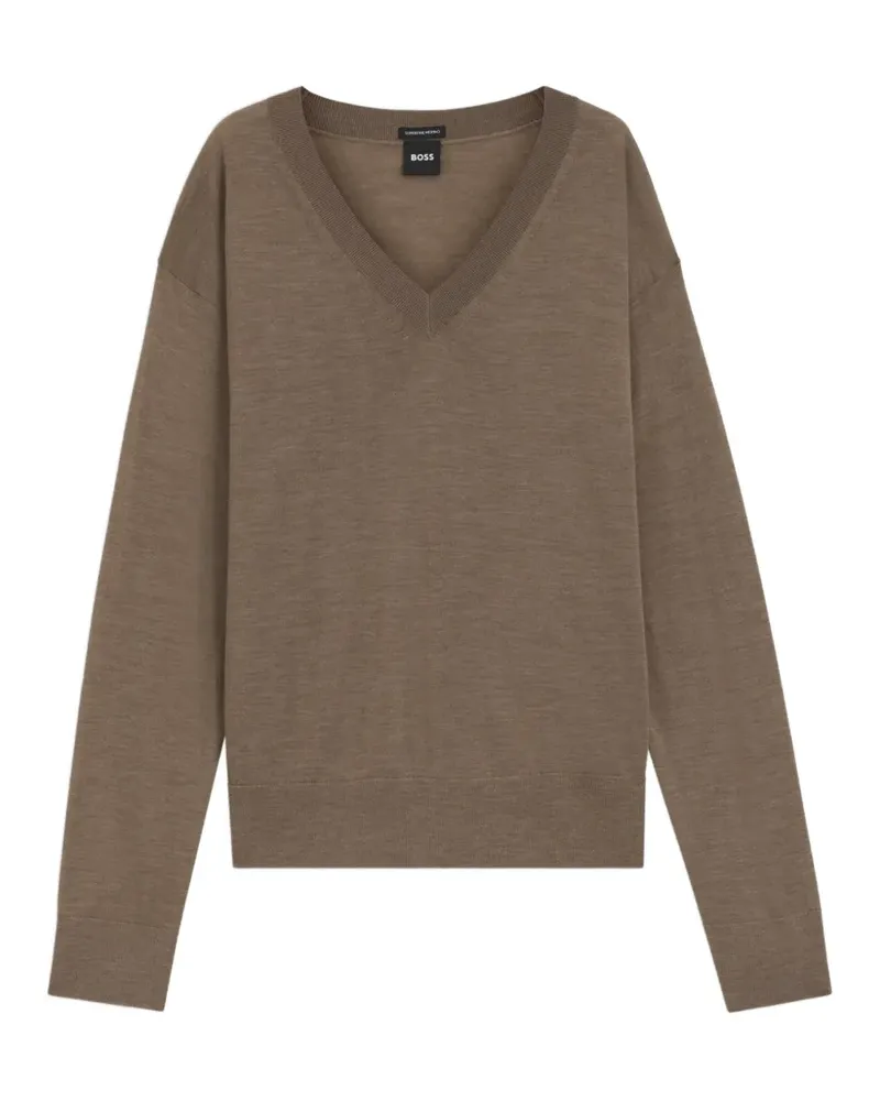 HUGO BOSS Pullover mit V-Ausschnitt - Braun Braun