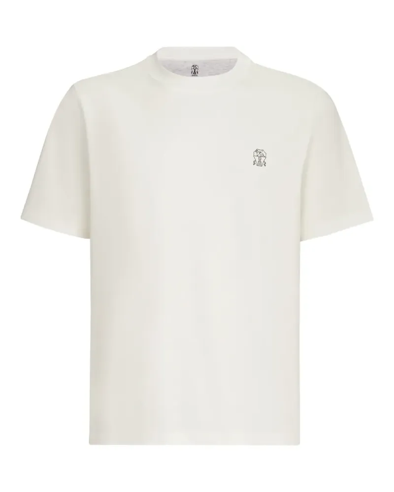 Brunello Cucinelli T-Shirt mit Logo aus Baumwolljersey - Weiß Weiß