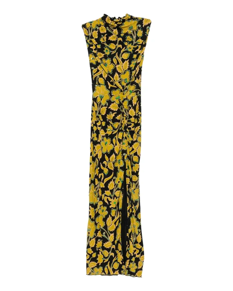 Diane von Furstenberg Gerafftes Apollo Midikleid mit Blumenprint - Schwarz Schwarz