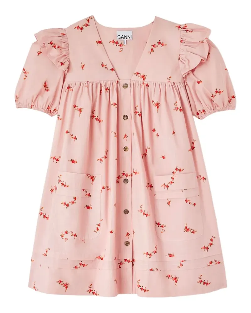 Ganni Gerüschtes Minikleid mit Blumenprint - Rosa Rosa