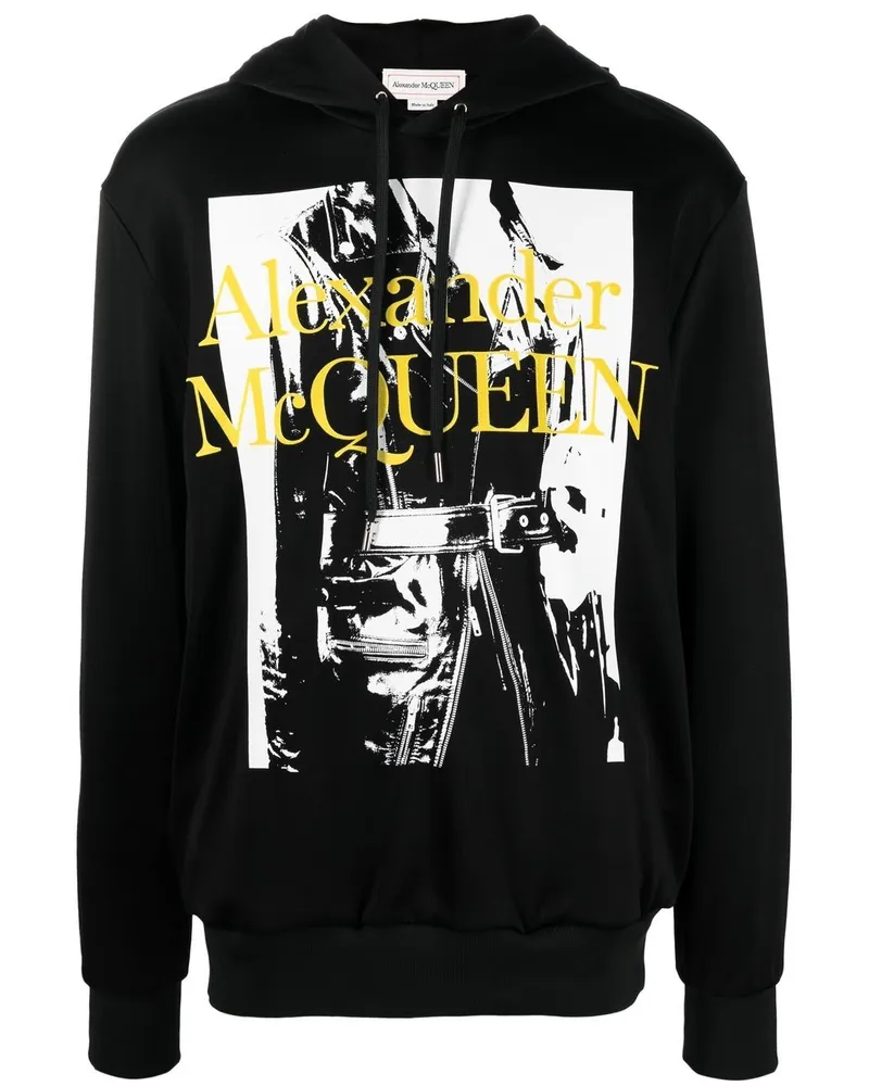 Alexander McQueen Langärmeliger Hoodie mit Logo-Print Schwarz