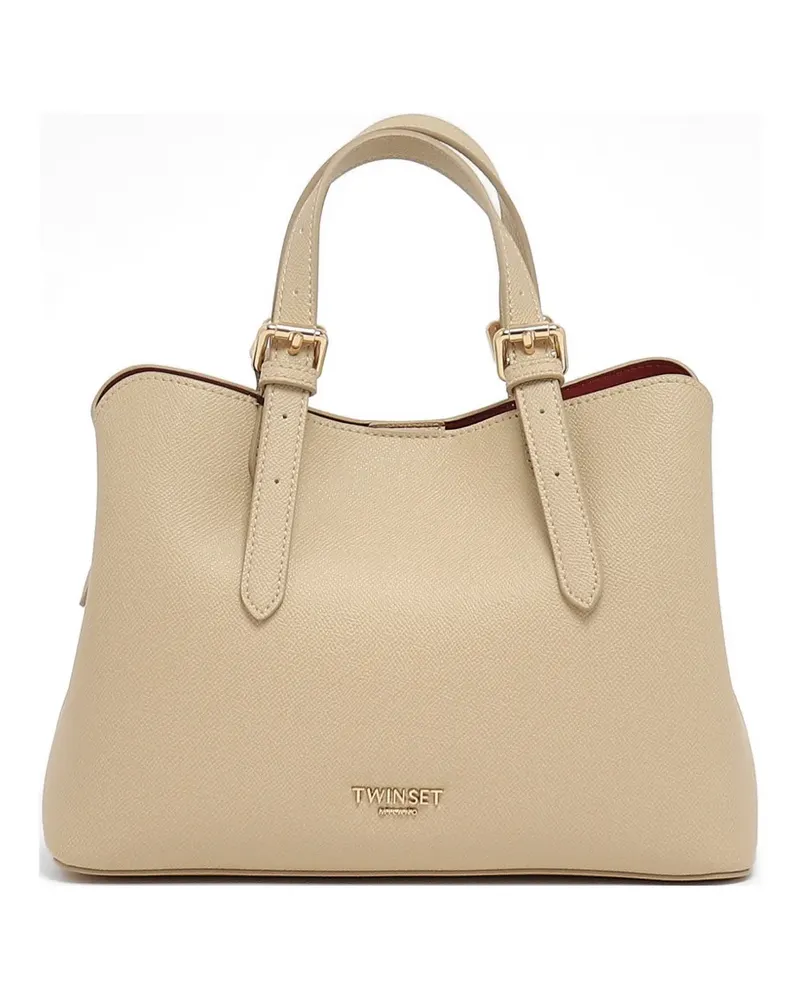 Twin-Set grained-texture buckle-detail tote bag - Nude Nude