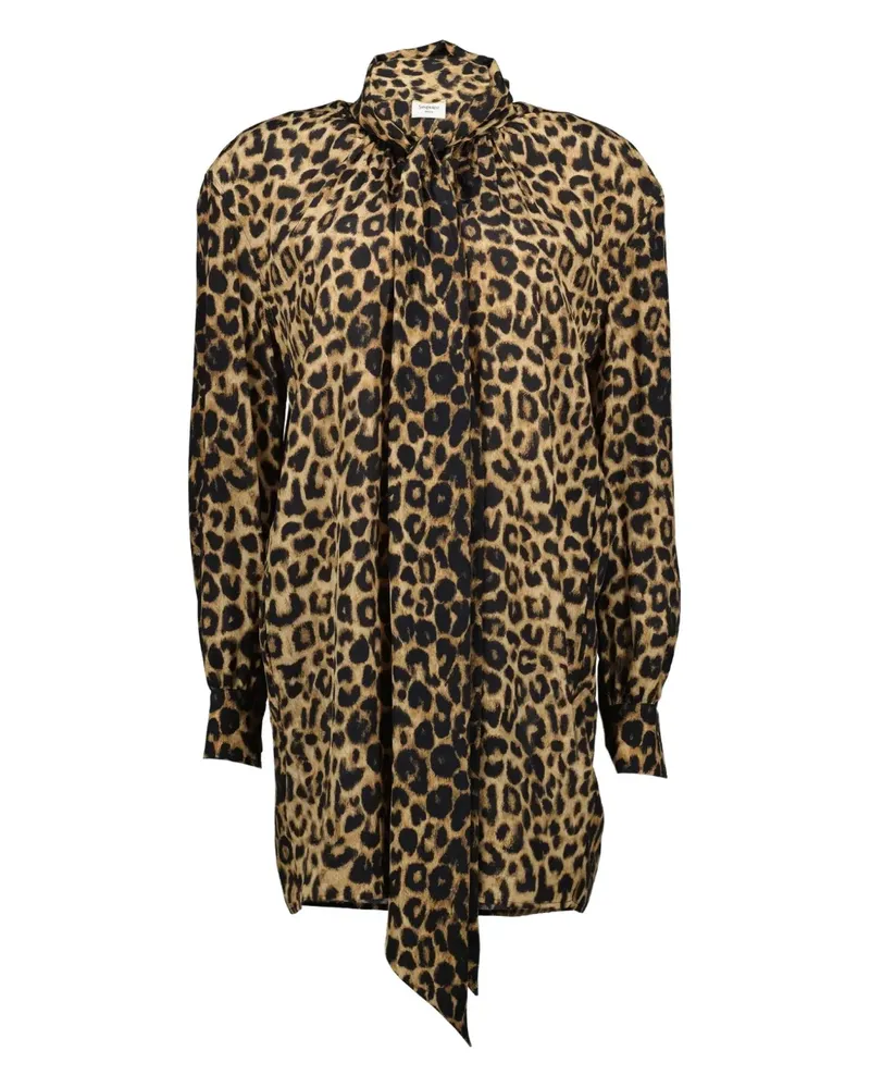 Saint Laurent Kleid mit Leoparden-Print und Schnürung - Braun Braun