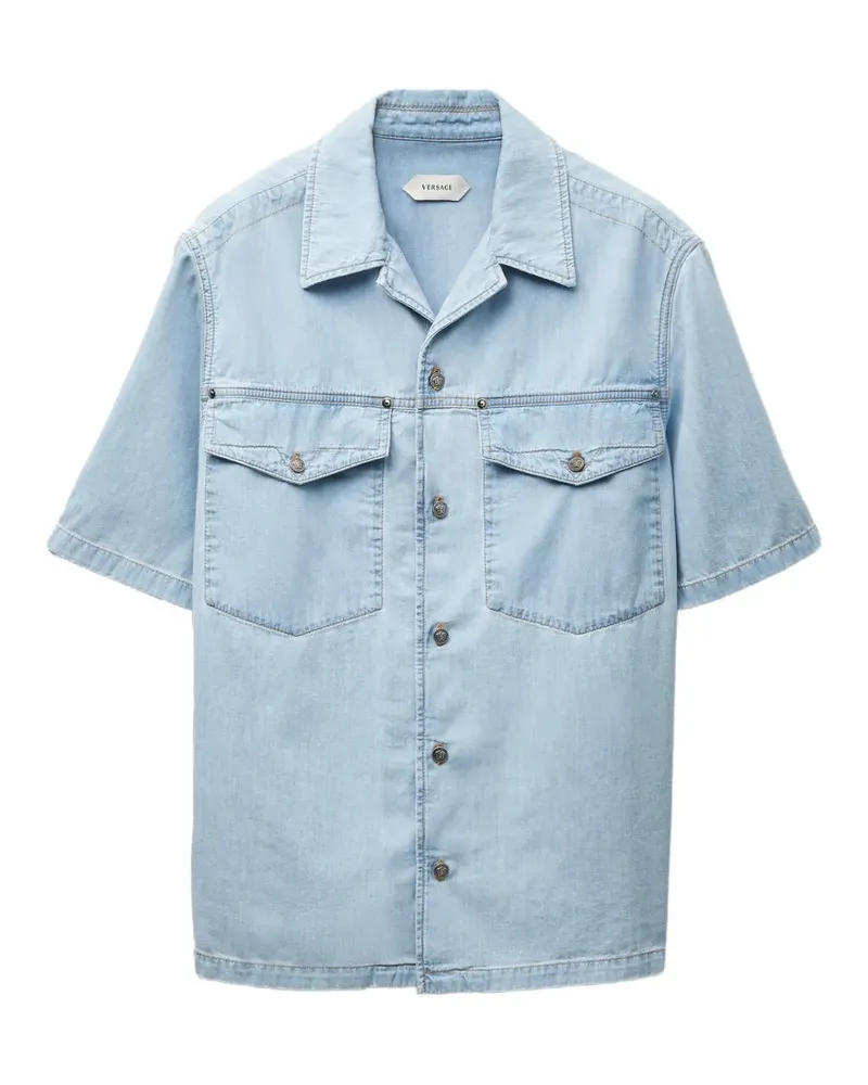 Versace Jeanshemd mit Logo-Stickerei - Blau Blau