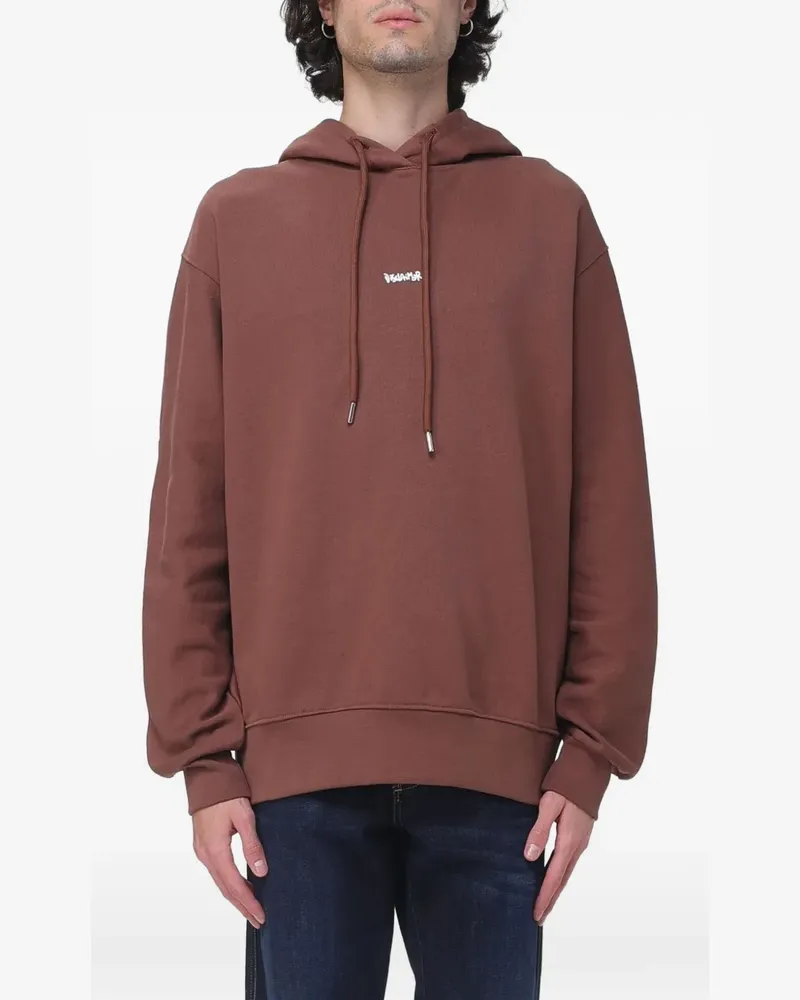 DISCLAIMER graffiti-print logo-embroidered hoodie - Braun Braun