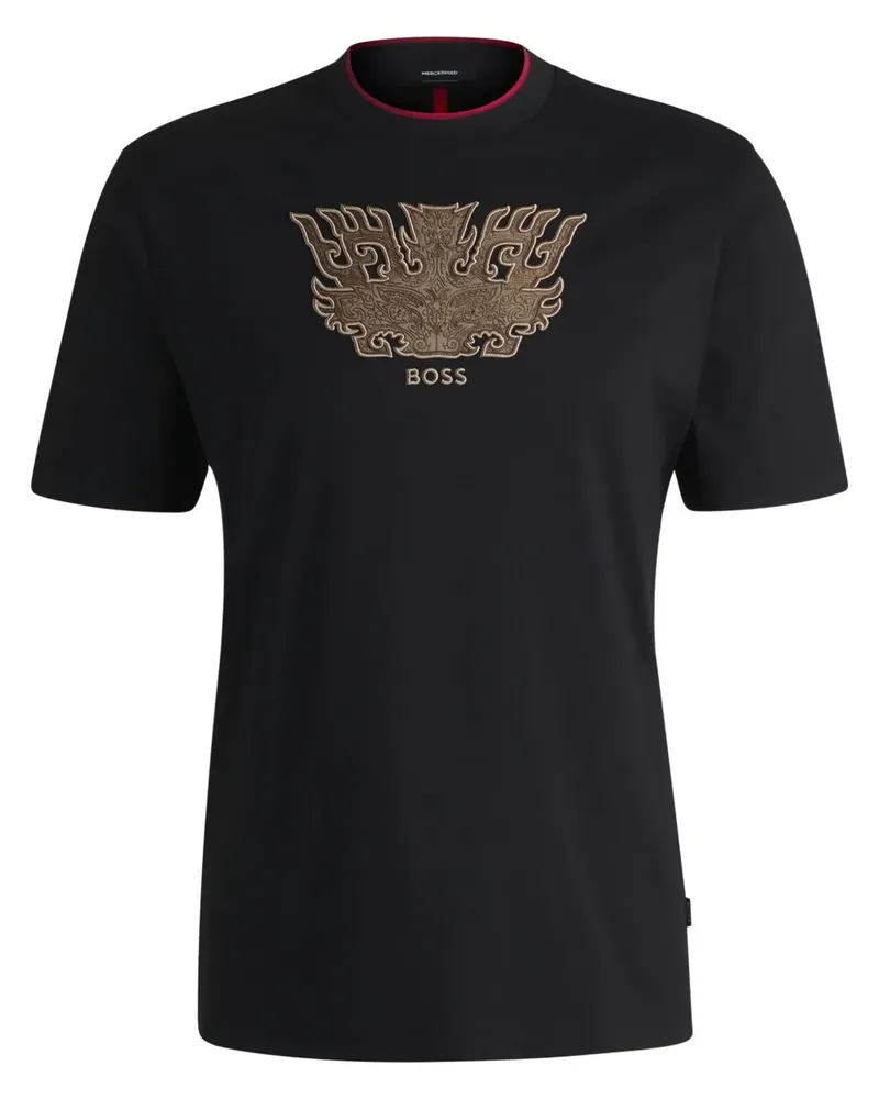 HUGO BOSS T-Shirt mit Logo-Stickerei - Schwarz Schwarz