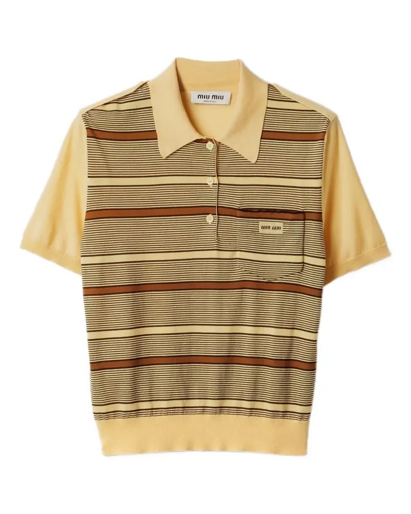Miu Miu Gestreiftes Poloshirt mit Intarsien-Logo - Gelb Gelb